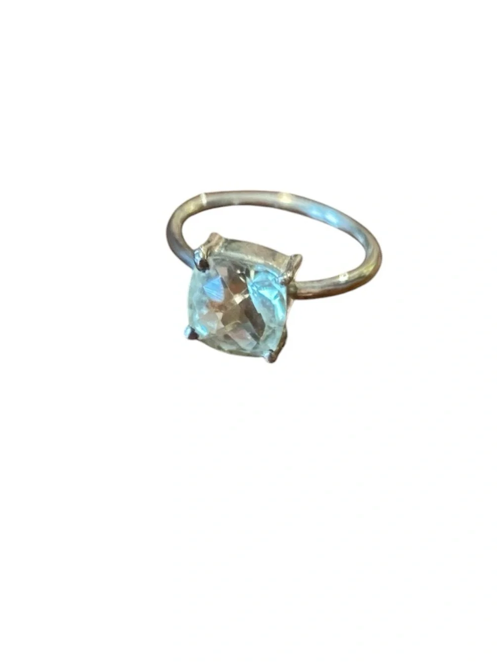 Natural Green Amethyst Cushion Ring, 925 Sterling Silver Minimalist Jewelry 8.5